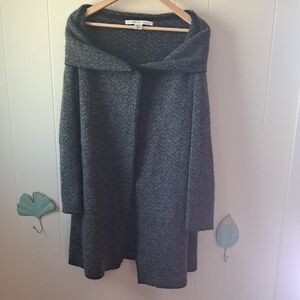 Grey Herringbone Open Front Sweater Coat